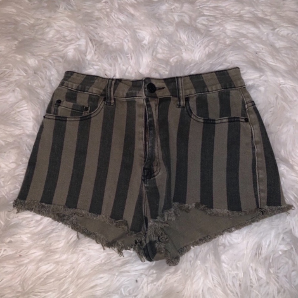 Bdg high rise olive black striped cheeky jean shorts urban outfitters
